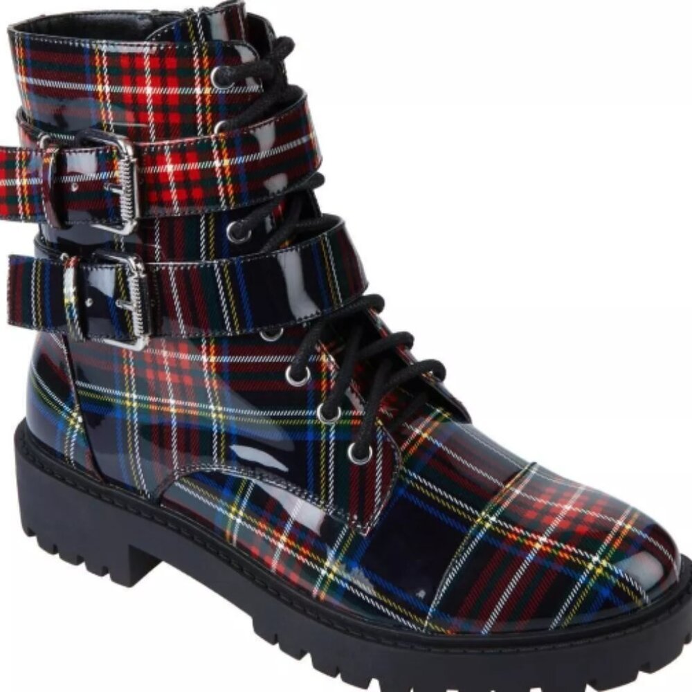 Jessica Simpson Kerina LaceUp Boot Blue Combo Academy Plaid Womens Boots 9W